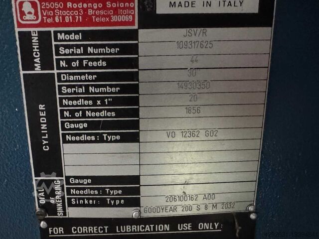 Knitting machine Paolo orizio JSV/R 20-naalds rondbreimachine