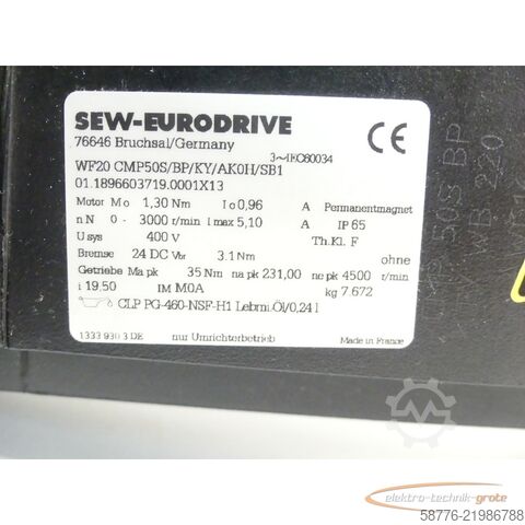 Control unit SEW Eurodrive SEW WF20 CMP50S/BP/KY/AK0H/SB1 Schneckengetriebemotor SN 01.1896603719.0001X13