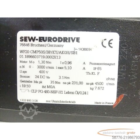 Steuerung SEW Eurodrive SEW WF20 CMP50S/BP/KY/AK0H/SB1 Schneckengetriebemotor SN 01.1896603719.0002X13