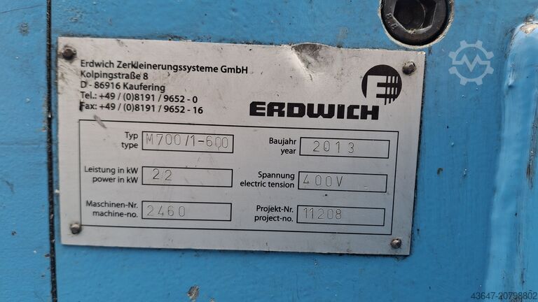 Shredder, Zerkleinerungseinheit, Erdwich M700 Erdwich Erdwich M700/1-600
