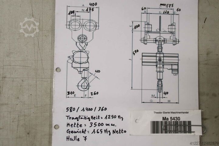 Kettenzug mit Fahrwerk 1250 kg Stahl Elektus R12