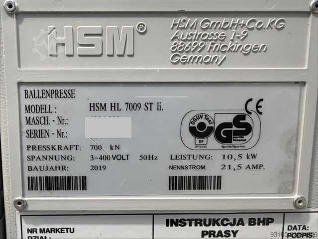 Horizontal Ballenpresse HSM HL 7009 HSM HL 7009