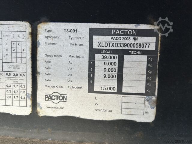 Curtain sided Pacton T3-001 / Curtainside Trailer / BPW Drum / APK T...