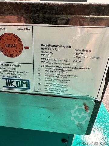 Coordinate measuring machine Zeiss ECLIPSE CNC 07/07/06
