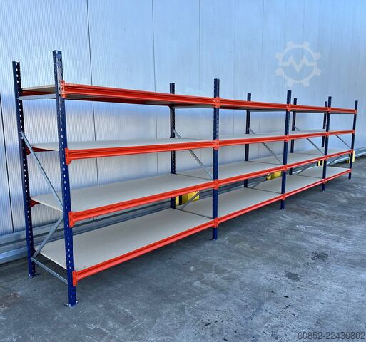 Wide span storage rack ca. 7,65 lfm. Weitspannregale H: 200 cm T: 80 cm , 400 kg Fachlast , 4 Ebenen