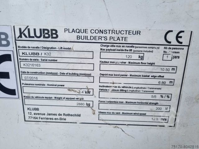 Working platform truck RENAULT Master 2.3 dCi / KLUBB K32, 12,5m