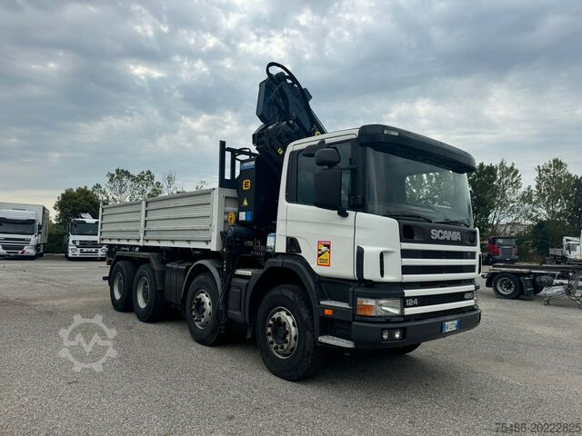 Tipper truck SCANIA 124-420 8X4 RIBALTABILE + GRU EFFER 210