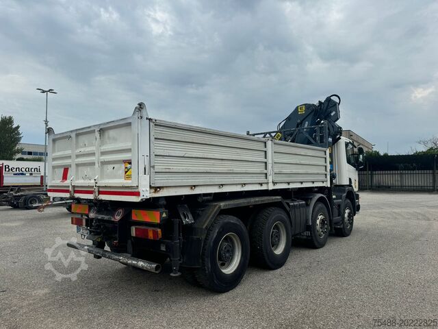 Tipper truck SCANIA 124-420 8X4 RIBALTABILE + GRU EFFER 210