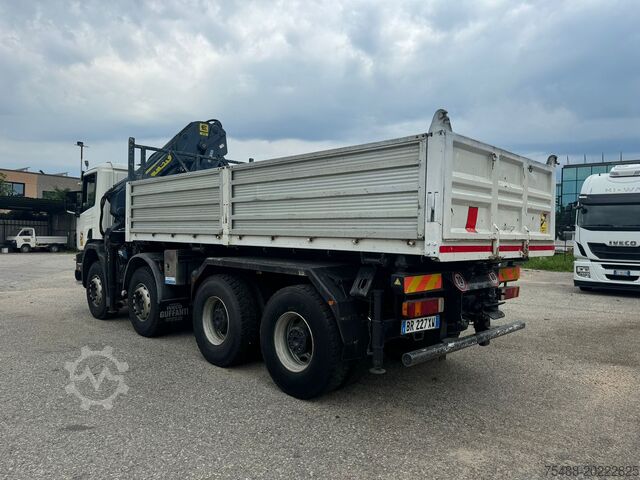 Tipper truck SCANIA 124-420 8X4 RIBALTABILE + GRU EFFER 210