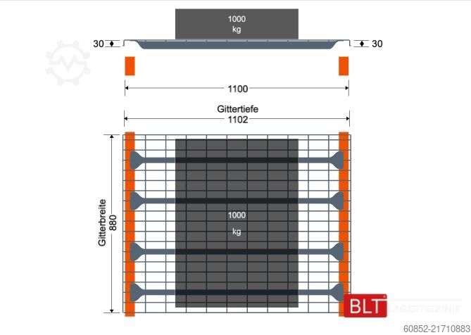 Palette Auflagegitter für Palettenregale 270x110 cm ,1000kg pro Gitter , 3-Teilig