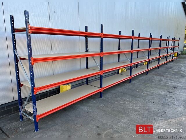 Wide span storage rack ca. 57 lfm. Weitspannregale H: 200 cm T: 60 cm , 400 kg Fachlast , 4 Ebenen