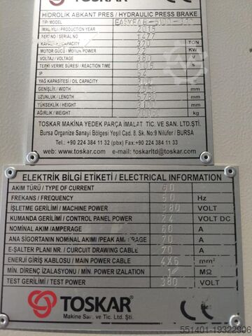 Press brake Toskar EASYFAB 320 ton 5100mm