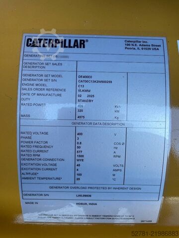 Aggregat CAT DE400E0 - C13 - 400kVA Generator - DPX-18023