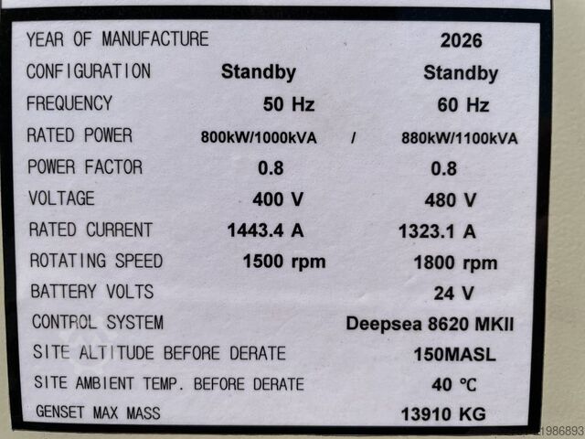 Aggregat Cummins KTA38-G5 - 1100 kVA Generator 50/60Hz - DPX-18813