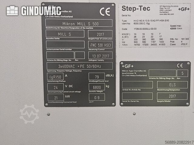 VERTIKALES BEARBEITUNGSZENTRUM +GF+ MIKRON MILL S 500