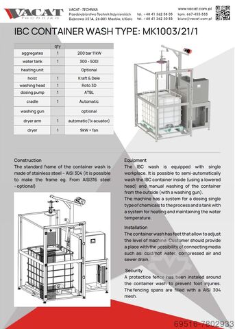 Waschanlage für IBC-Container Vacat-Technika MK1003/21/1