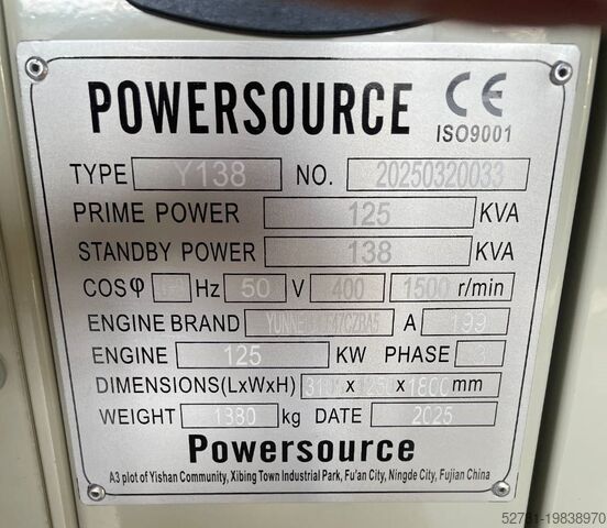 Aggregat  Yunnei DEF47CZBA5 - 138 kVA Stage V - DPX-19888