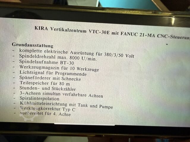 CNC vertical machining center KIRA VTC 30 E