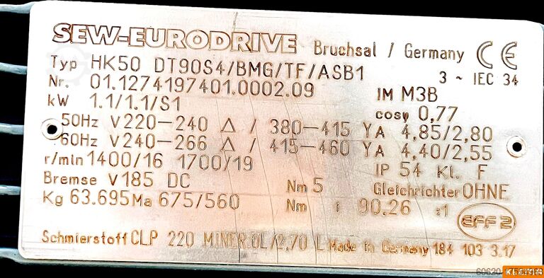 Getriebemotor SEW-EURODRIVE HK50DT90S4/BMG/TF/ASB1(1)