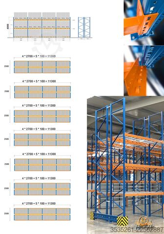 Pallet 70 Rahmen, 224 Traversen 2,7 m 2t/Eb. ca.158 m, 4 m hoch, 2 Eb. TOTAL-REGAL
