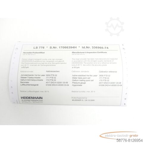 Heidenhain component Heidenhain LS 776 ML 420 . 336 966-74 SN:17066394H + AE LS 776 - ungeb.! -