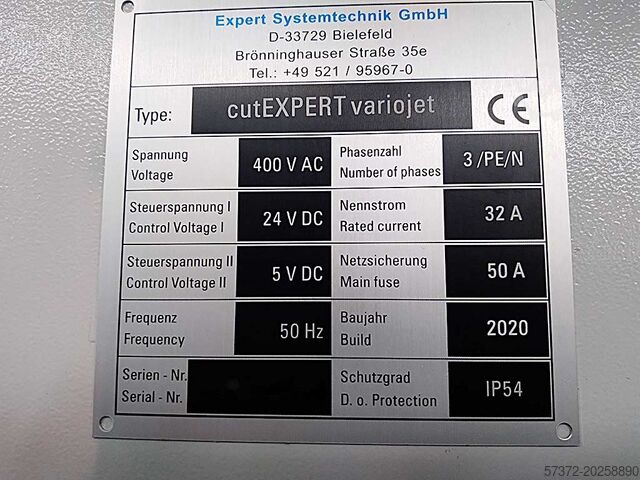 CNC Water Jet Cutting System Expert Systemtechnik/BFT cutEXPERT variojet/Servotron 40.45+