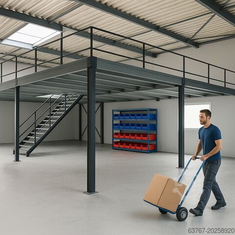 Lagerbühne | Stahlbühne | Mezzanine ab 25m² und größer, Traglast: 350 kg/m² | 5,0 x 5,0 m | Lichte Höhe: 3,0m