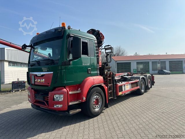 Roll-off tipper truck MAN TGS 26.400 / Hiab XR21S56 / Hiab 144 ES-3 / Funk