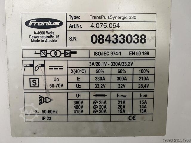 MIG / MAG Impuls Schutzgasschweißgerät, Puls Schweißgerät, Pulsgerät, Schweißmaschine, Pulsfunktion FRONIUS TransPulsSynergic - TPS 330