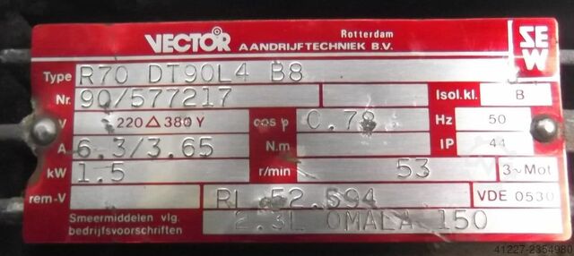 Gear motor 1.5 kW 53 rpm SEW-EURODRIVE R70DT90L4B8
