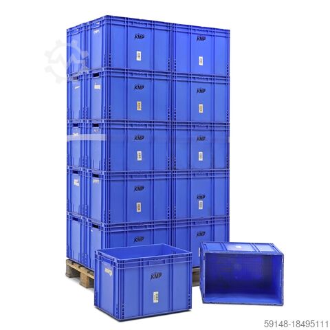 Used Euronorm stacking bins all walls closed + open handles, L: 590, W: 395, H: 420 (mm). Kruizinga 98-431GB-PAL