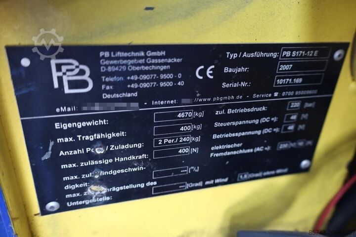 Scherenhebebühne PB Lifttechnik S171-12E Electric, 17.3m Working Height, 400kg Cap