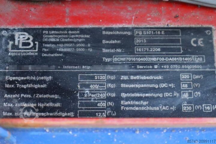 Scissor lift PB Lifttechnik S171-16E Electric, 17.3m Working Height, 400kg Cap