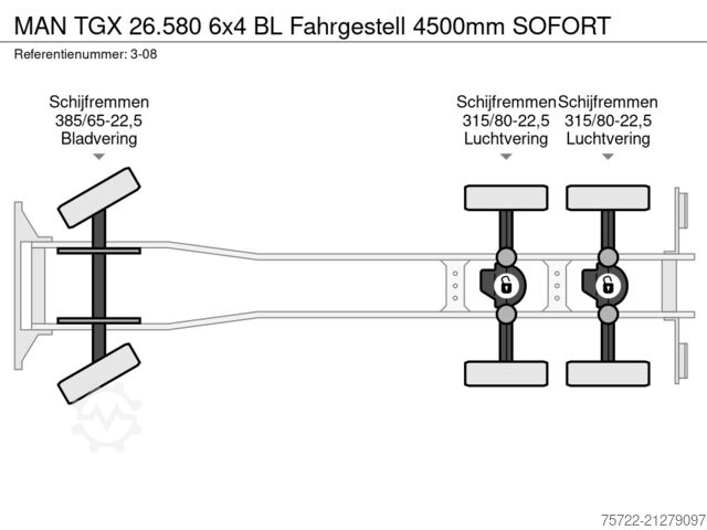Chassis with cab MAN TGX 26.580 6x4 BL Fahrgestell 4500mm SOFORT