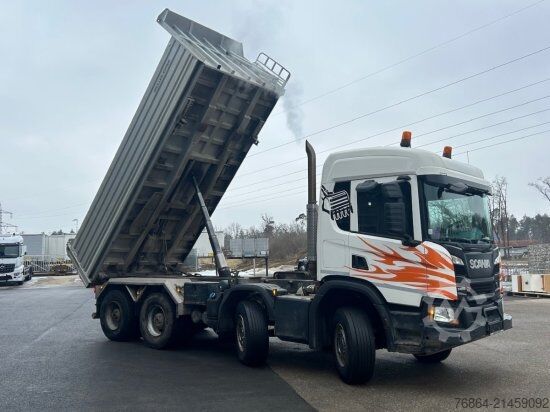 Three-sided tipper truck SCANIA P450 XT ,8X4 MEILLER GESTEINSKIPPER, BORDMATIK,  RETARDER