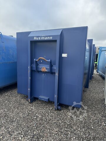 Screw press Husmann with container. screw press for wood, screw press for waste, stationary press Husmann HSP-E-N-V