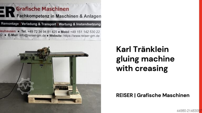 Book binding machine Karl Tränklein Anleimmaschine mit Rilleinrichtung