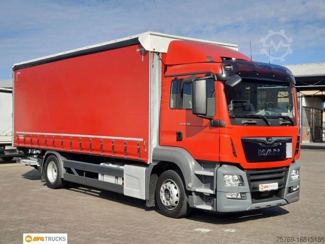 Flatbed truck with tarp MAN 18.360 TGS Schiebeplane Edscha LBW AHK