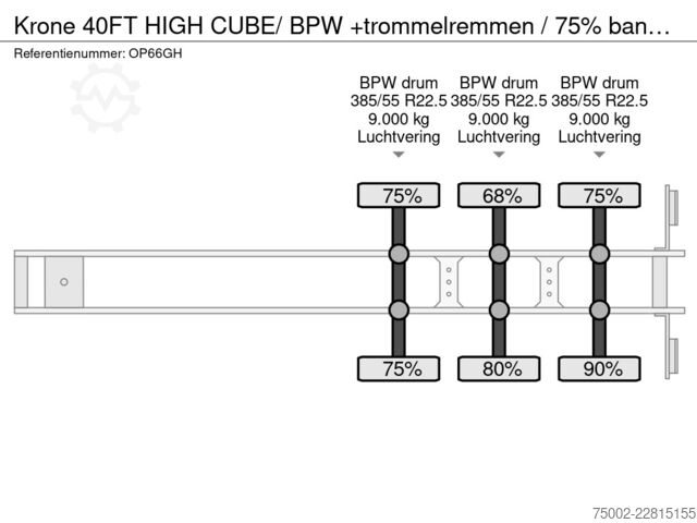 Containertransport Krone 40FT HIGH CUBE/ BPW +trommelremmen / 75% banden...