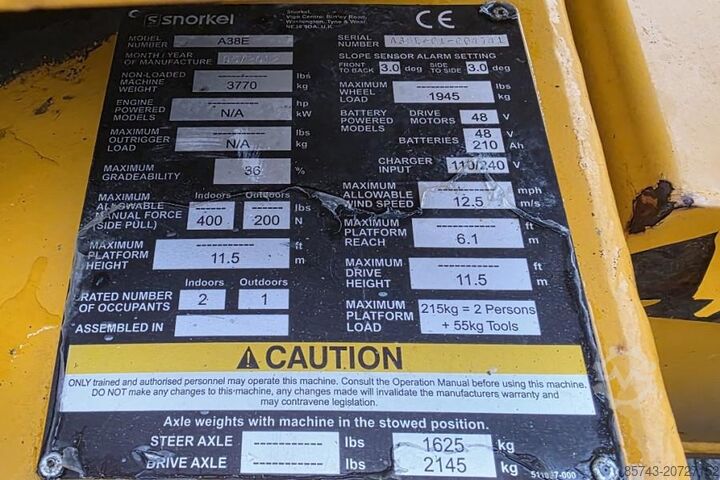Gelenkteleskoparbeitsbühne Snorkel A38E As-Is, Electric, 13.5m Working Height, 6.1m R