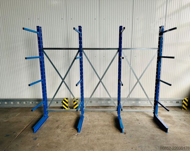 Cantilever rack ca. 3,15 lfm. Kragarmregal mit Fachböden H: 250cm 140 kg/Arm META Multistrong