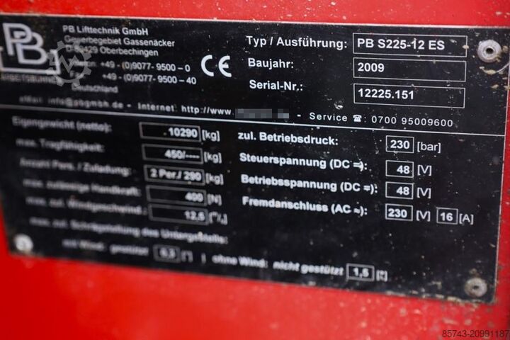 Scissor lift PB Lifttechnik S225-12ES Electric, 22.5m Working Height, 450kg Ca