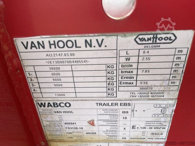 Container transport Van Hool Tankcontainerchassis 20 FT Chassis / ADR / BPW ...