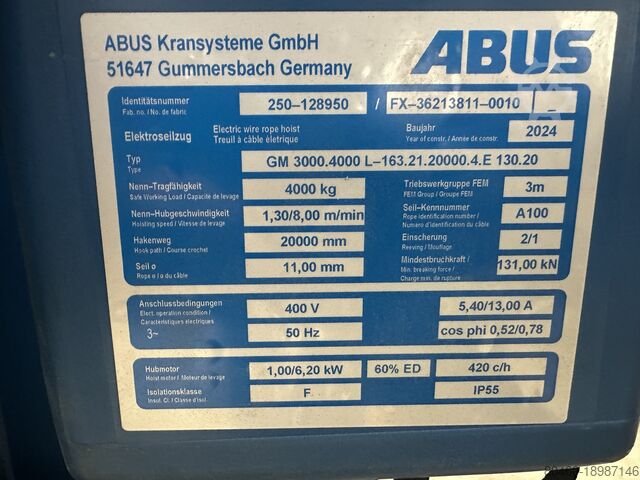 Single-girder overhead crane Abus ELV 5Tonnen