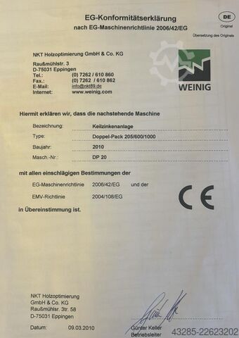 Keilzinkenanlage 40 Teile/min WEINIG NKT Doppel-Pack DP20