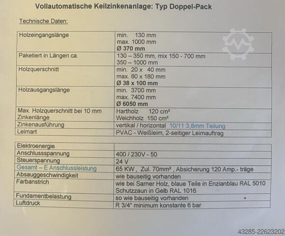 Keilzinkenanlage 40 Teile/min WEINIG NKT Doppel-Pack DP20