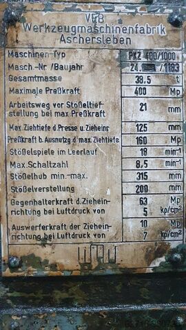 Eccentric press ERFURT 400 ton PKZ 400/1000