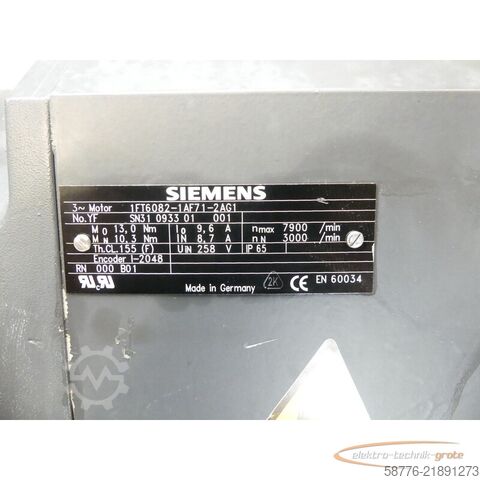 Control unit Siemens 1FT6082-1AF71-2AG1 Servomotor SN: YFSN31093301001
