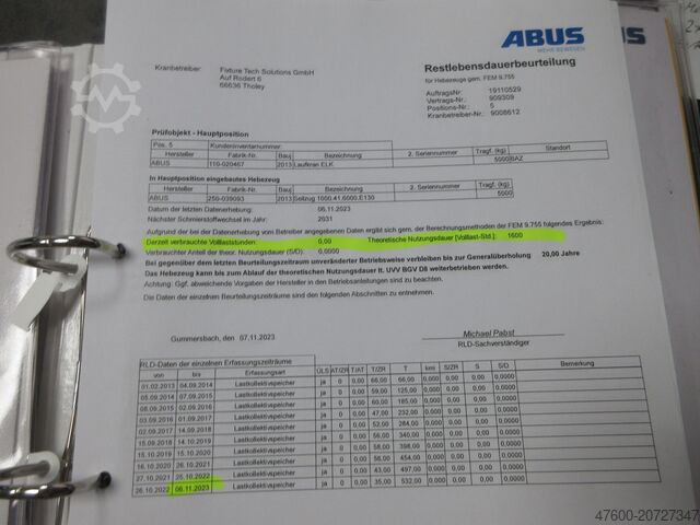 Kranhimmel Kran Hallenkran Spur 18249mm ABUS Hallenkran Brückenkran Kran ELK 5t NL 5000Kg Portalkran Kran 18249mm 1Std