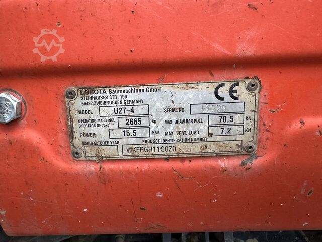 Kubota U27-4 mini excavator/tracked digger, 1 bucket, 2016, diesel KUBOTA U27-4 minigraver/graafmachine rups 1 bak 2016 Diesel